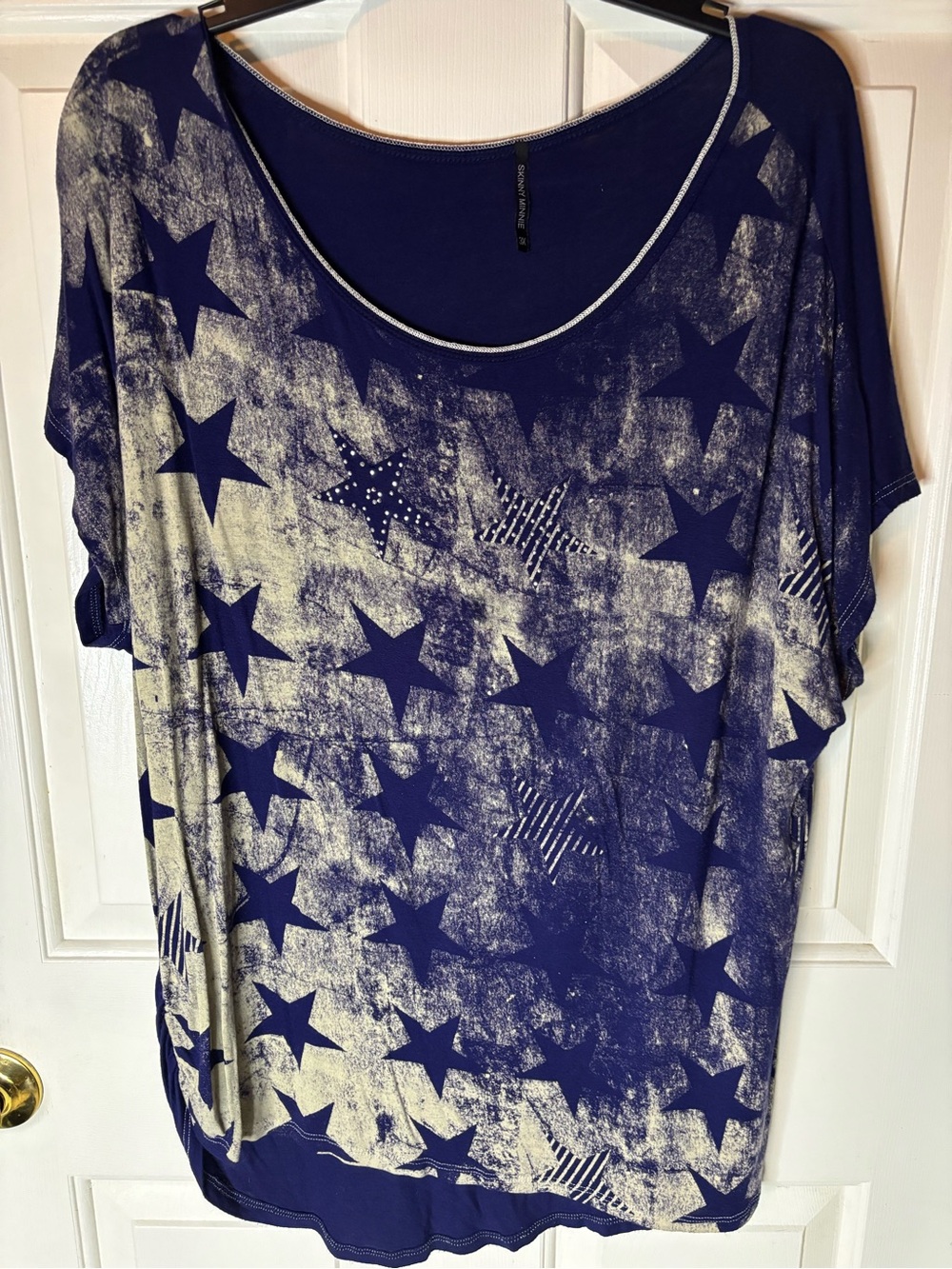 Women’s Short Sleeve Blouse Navy Blue Star Print Size 3X Great Condition